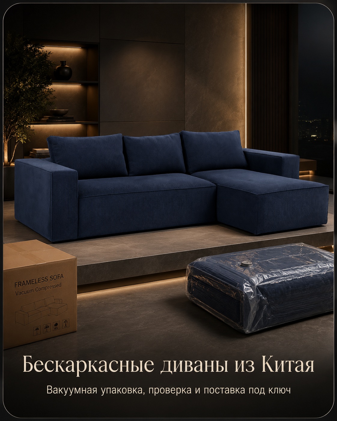 Бескаркасные диваны из Китая в вакуумной упаковке